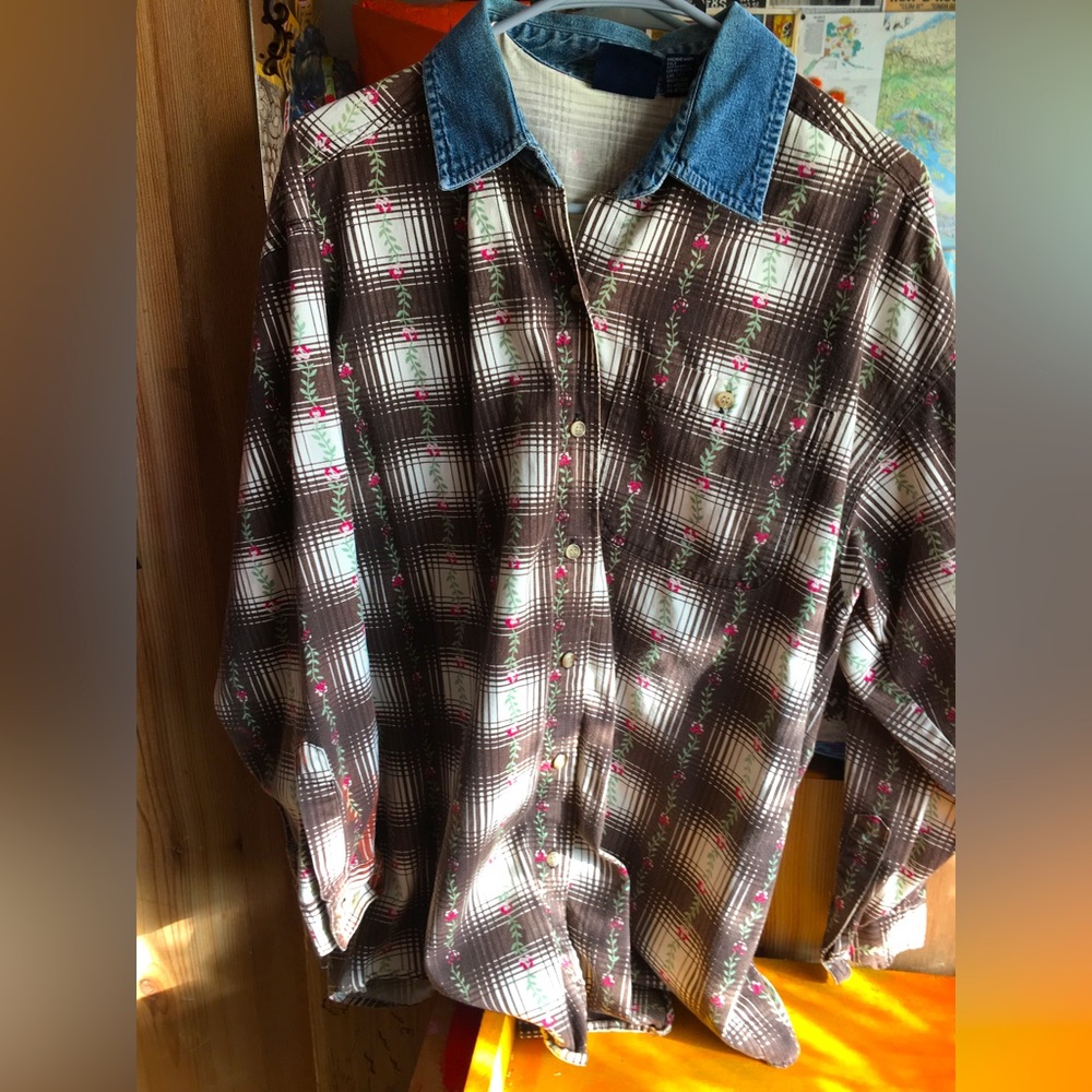 Vintage flannel button up. Unique and fun.